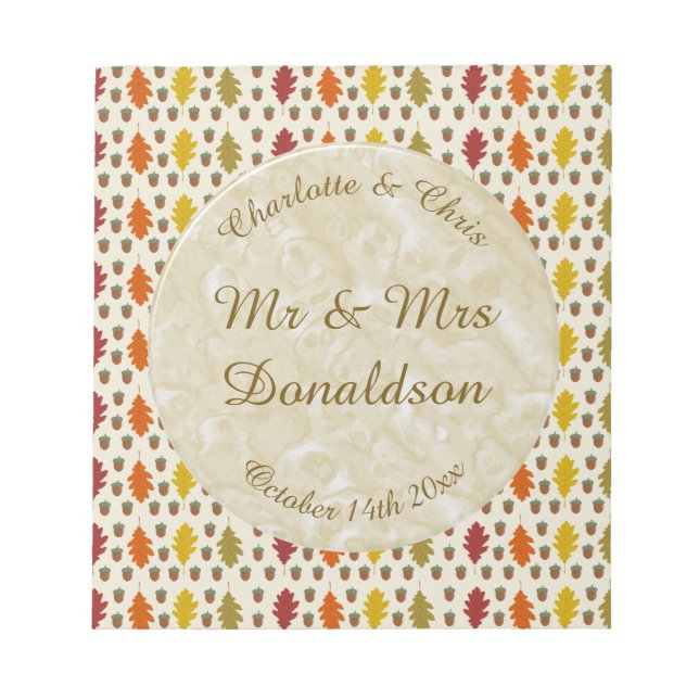 Oak leaves and Acorns Fall Autumn Wedding Custom Notepad (Front)