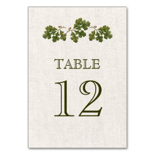 Oak Leaves Burlap Texture Wedding  Table Number