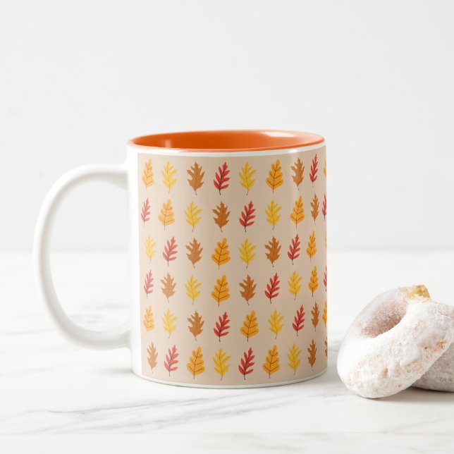 Oak Leaves Pattern Two-Tone Coffee Mug (With Donut)