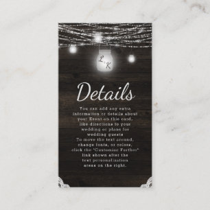 Oak Ridge Rustic Dark Wood & Lace Wedding Details Enclosure Card