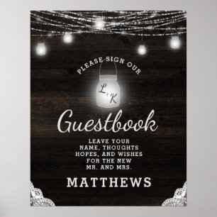 Oak Ridge Rustic Dark Wood Monogram Guestbook Sign