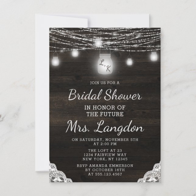 Oak Ridge Rustic Wood & Lace Wedding Bridal Shower Invitation (Front)