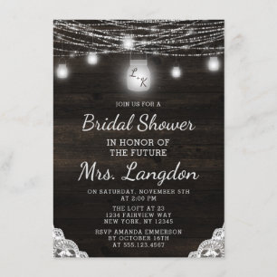 Oak Ridge Rustic Wood & Lace Wedding Bridal Shower Invitation