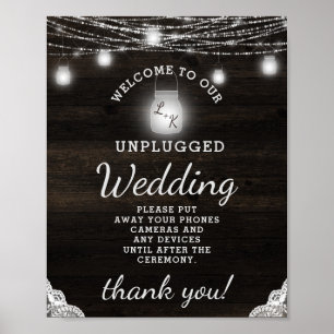 Oak Ridge Rustic Wood Unplugged Wedding Table Sign