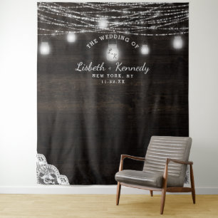 Oak Ridge Rustic Wood Wedding Photo Booth Backdrop Tapestry