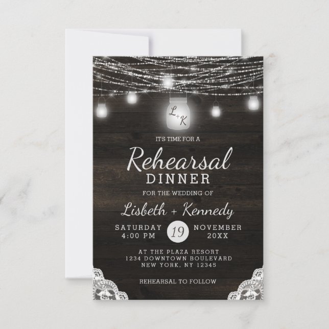 Oak Ridge Rustic Wood Wedding Rehearsal Dinner Invitation (Front)