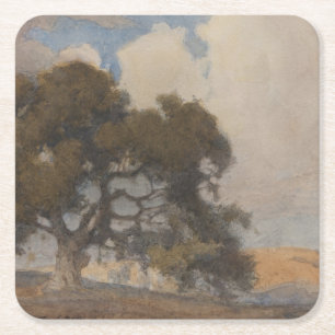 Oak Tree (1910) – Majestic Vintage Watercolor Square Paper Coaster
