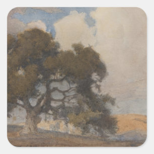 Oak Tree (1910) – Majestic Vintage Watercolor Square Sticker