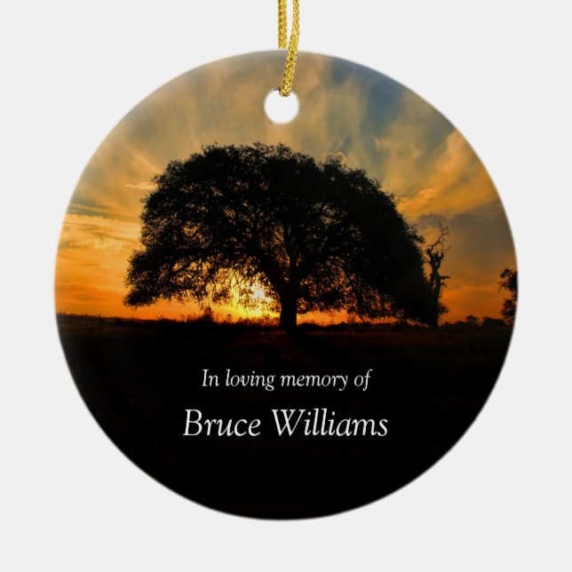 Oak Tree and Sunset Memorial Ceramic Ornament (Front)
