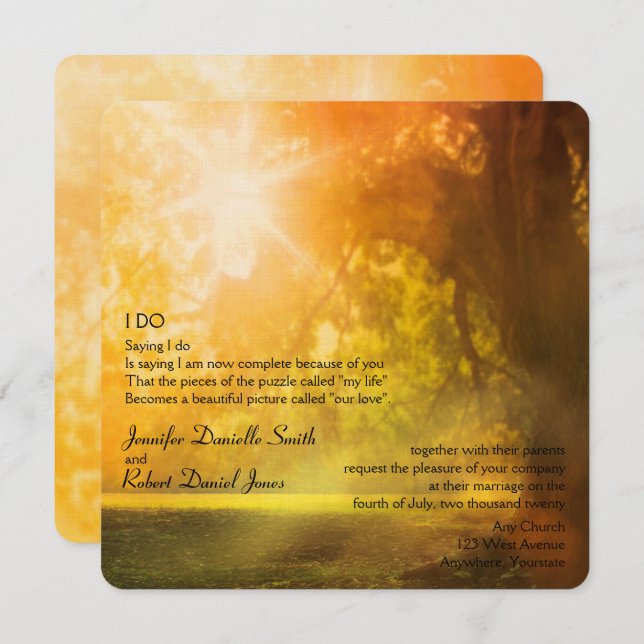 Oak Tree at Sunset Wedding Invitation (Front/Back)