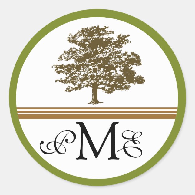 Oak Tree Country Wedding Classic Round Sticker (Front)