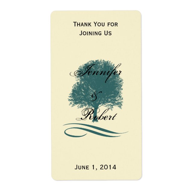 Oak Tree Elegance on Ivory Wedding Wine Label (Front)