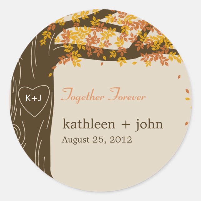 Oak Tree Fall Wedding Favour Sticker (Front)
