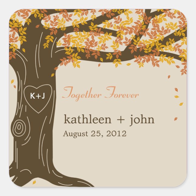 Oak Tree Fall Wedding Favour Sticker (Front)