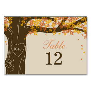 Oak Tree Fall Wedding Table Number Card