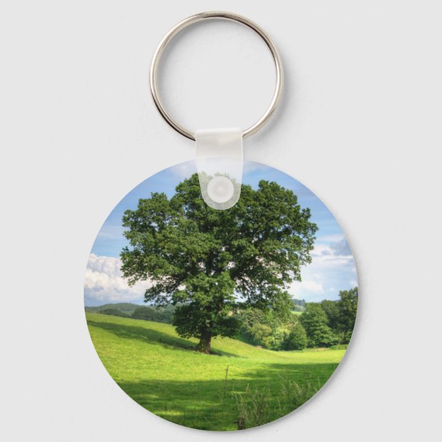 Oak tree green summer beautiful scenery key ring (Front)
