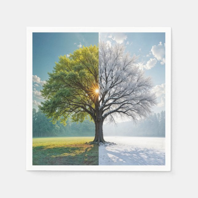 Oak Tree In Dual Seasons Napkin (Front)