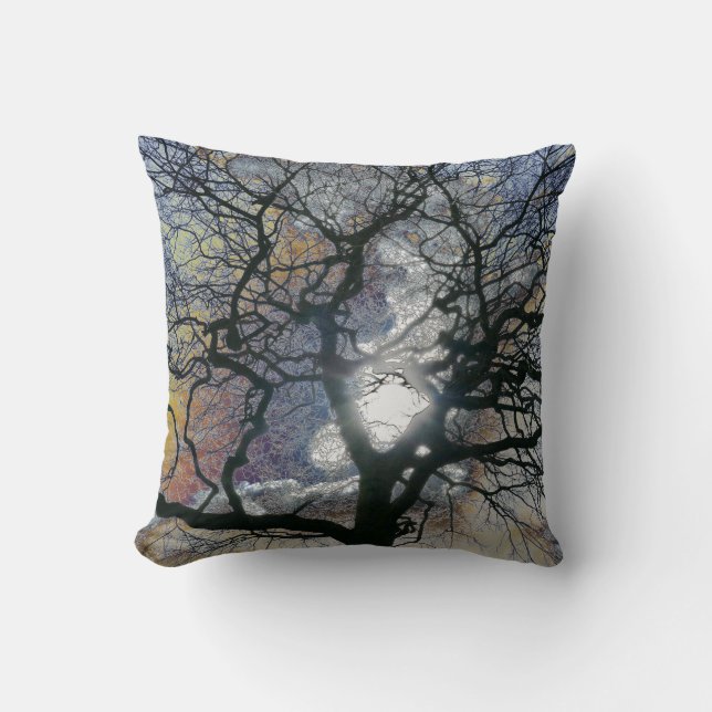Oak tree in early Spring, colored sky edit Cushion (Front)