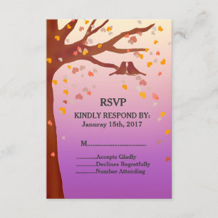 Oak tree love birds hearts wedding RSVP love1 Card