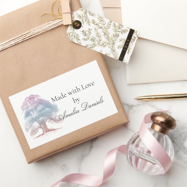 Oak Tree Made with Love Rectangular Sticker (Gifting)