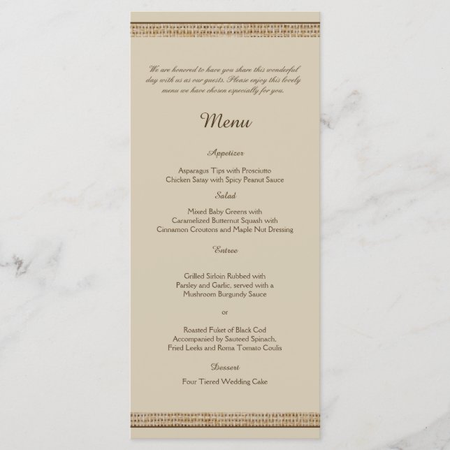 Oak Tree on Burlap Wedding Menu (Front)