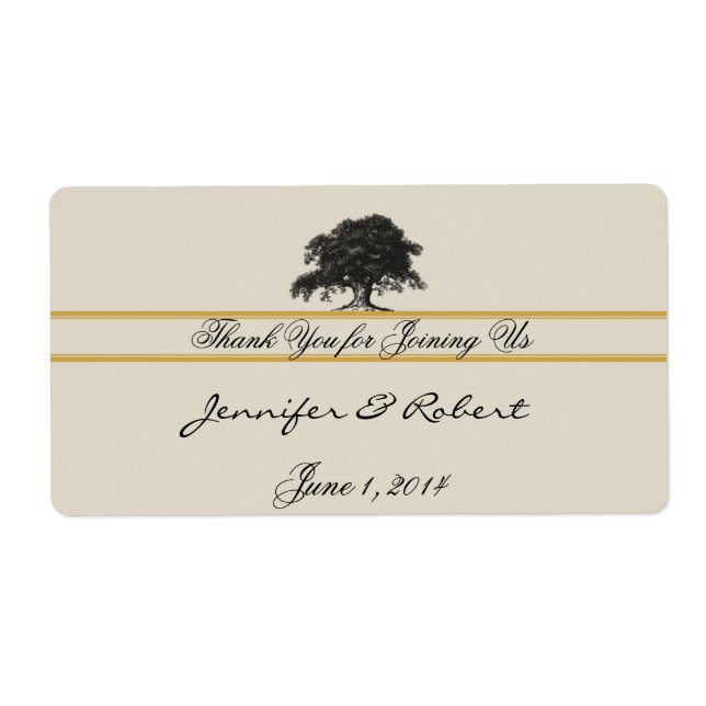 Oak Tree Plantation in Gold Water Bottle Label (Front)