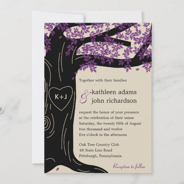Oak Tree Purple Wedding Invitation (Front)