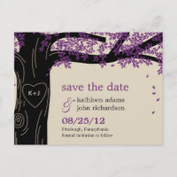 Oak Tree Purple Wedding Save The Date Postcard