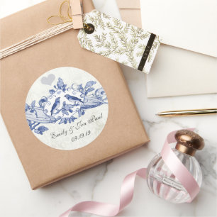 Oak Tree Scroll Navy  Birds Wedding Stickers