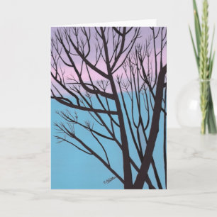 Oak tree silhouette, lavender sky greeting card