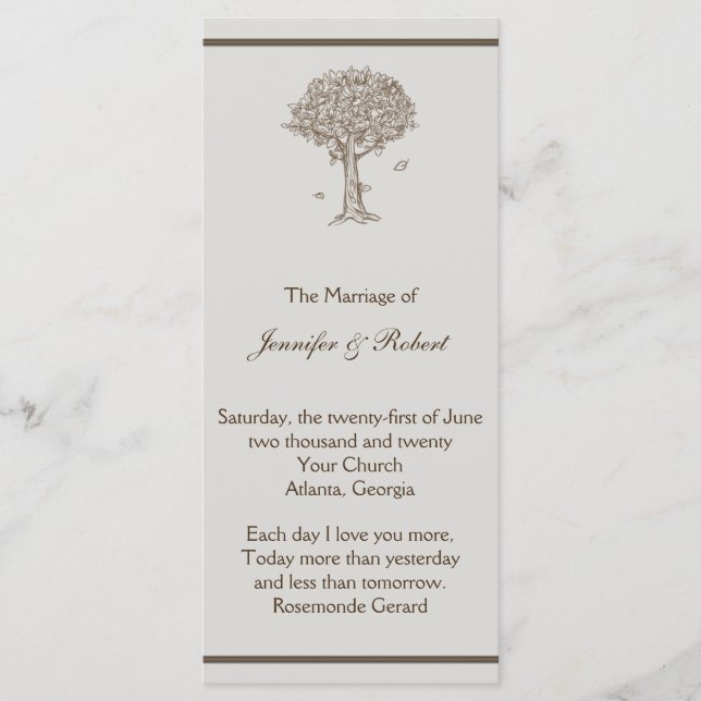 Oak Tree Sketch Wedding Program (Front)