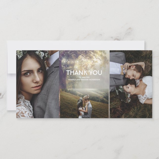 Oak Tree String Lights Rustic Wedding Thank You Card (Front)