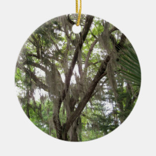 oak tree with Spanish moss waving in the branches Ceramic Ornament