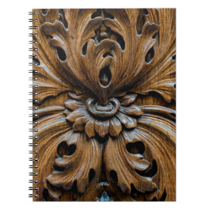 Oak wood carving close up element,carpentry backgr notebook