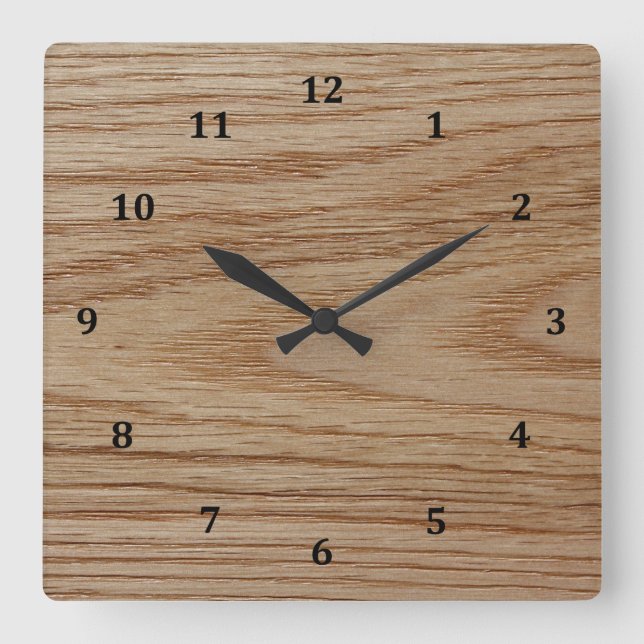 Oak Wood Grain Look Square Wall Clock (Front)