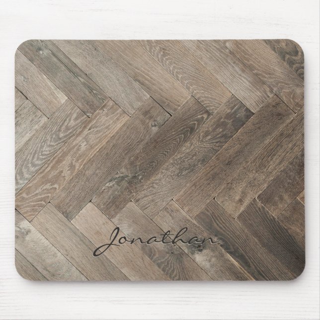 Oak Wood Zigzag Pattern Monogram Mouse Pad (Front)