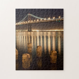 Oakland Bay Bridge night reflections. Jigsaw Puzzle