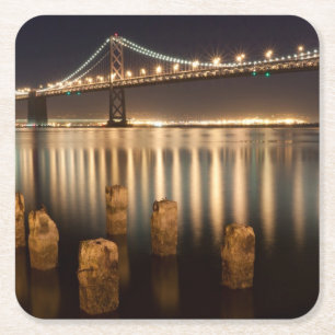 Oakland Bay Bridge night reflections. Square Paper Coaster