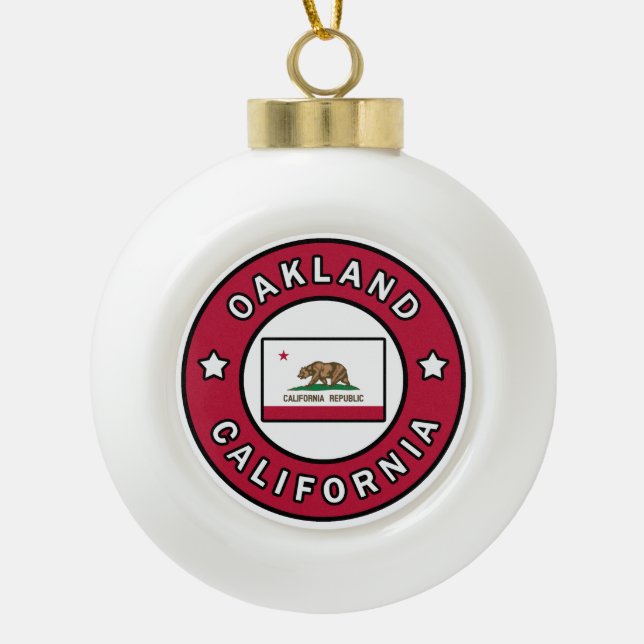Oakland California Ceramic Ball Christmas Ornament (Front)