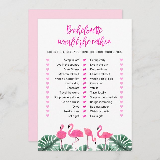 OAKLEY Hot Pink Flamingo Fun Would She Rather Game Invitation (Front/Back)