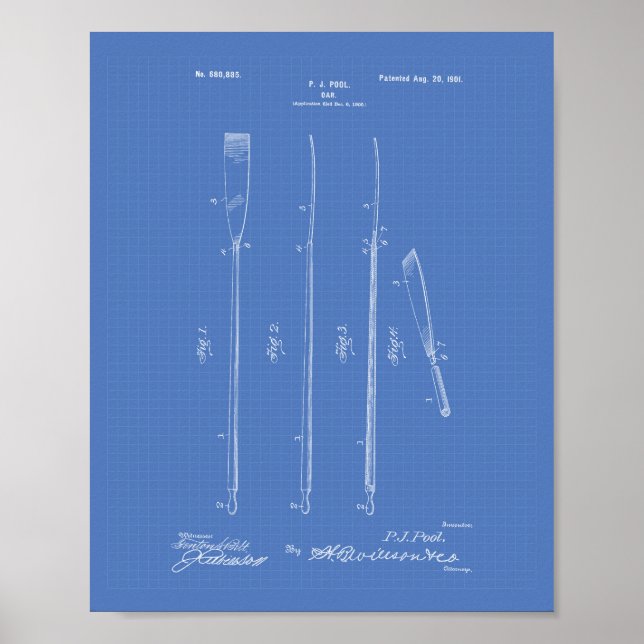 Oar 1901 Patent Art - Blueprint Poster (Front)
