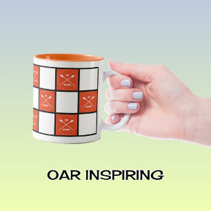 Oar inspiring orange squares rower's Two-Tone coffee mug