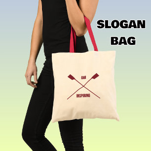 Oar inspiring slogan and crossed oars deep red tote bag