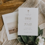 OASIS Beach Wedding Photo Save The Date<br><div class="desc">OASIS,  Beach Wedding save the date photo card. Features,  sandy neutral taupe typography,  palm tree illustration detail and single photo on back.</div>
