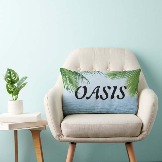 Oasis Palm Tree Fronds On Ocean Lumbar Cushion (Chair)
