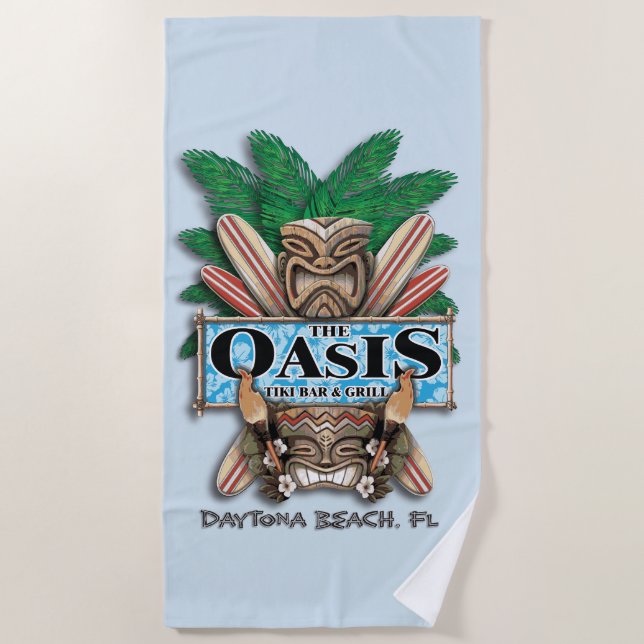 Oasis Tiki Bar And Grill Beach Towel (Front)