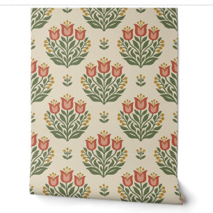 Oatmeal, Terracotta and Olive Scandinavian Tulip Wallpaper