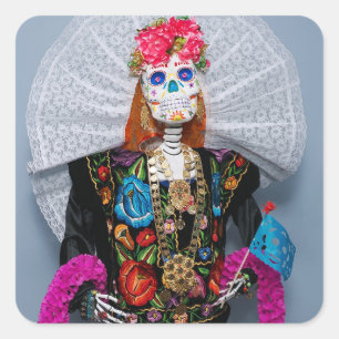 Oaxaca Calavera Catrina Tehuana Square Sticker