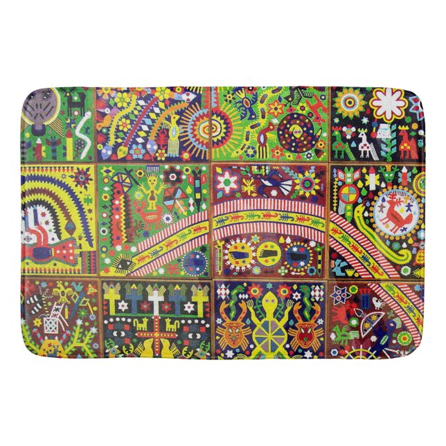 Oaxaca Mexico Mexican Mayan Tribal Art Boho Travel Bath Mat (Front)