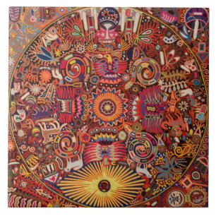 Oaxaca Mexico Mexican Mayan Tribal Art Boho Travel Ceramic Tile